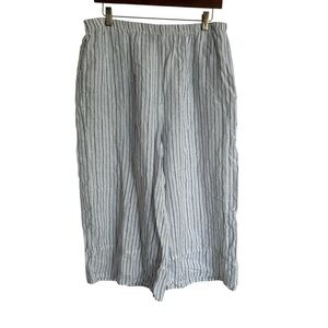 Flax Striped Pants linen wide leg crop womens White natural casual - Medium